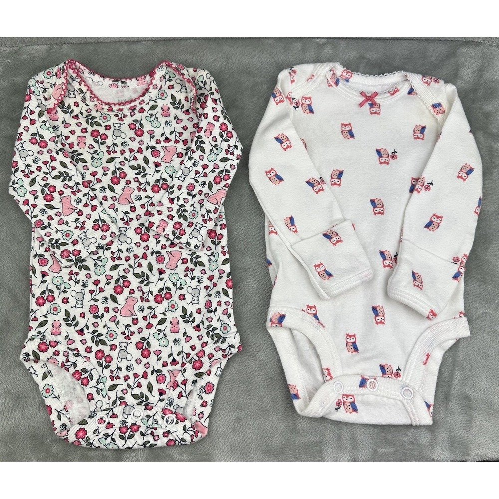 Child Of Mine By Carter's Bodysuit (Set Of 2) Girls Newborn Pink Floral Owl